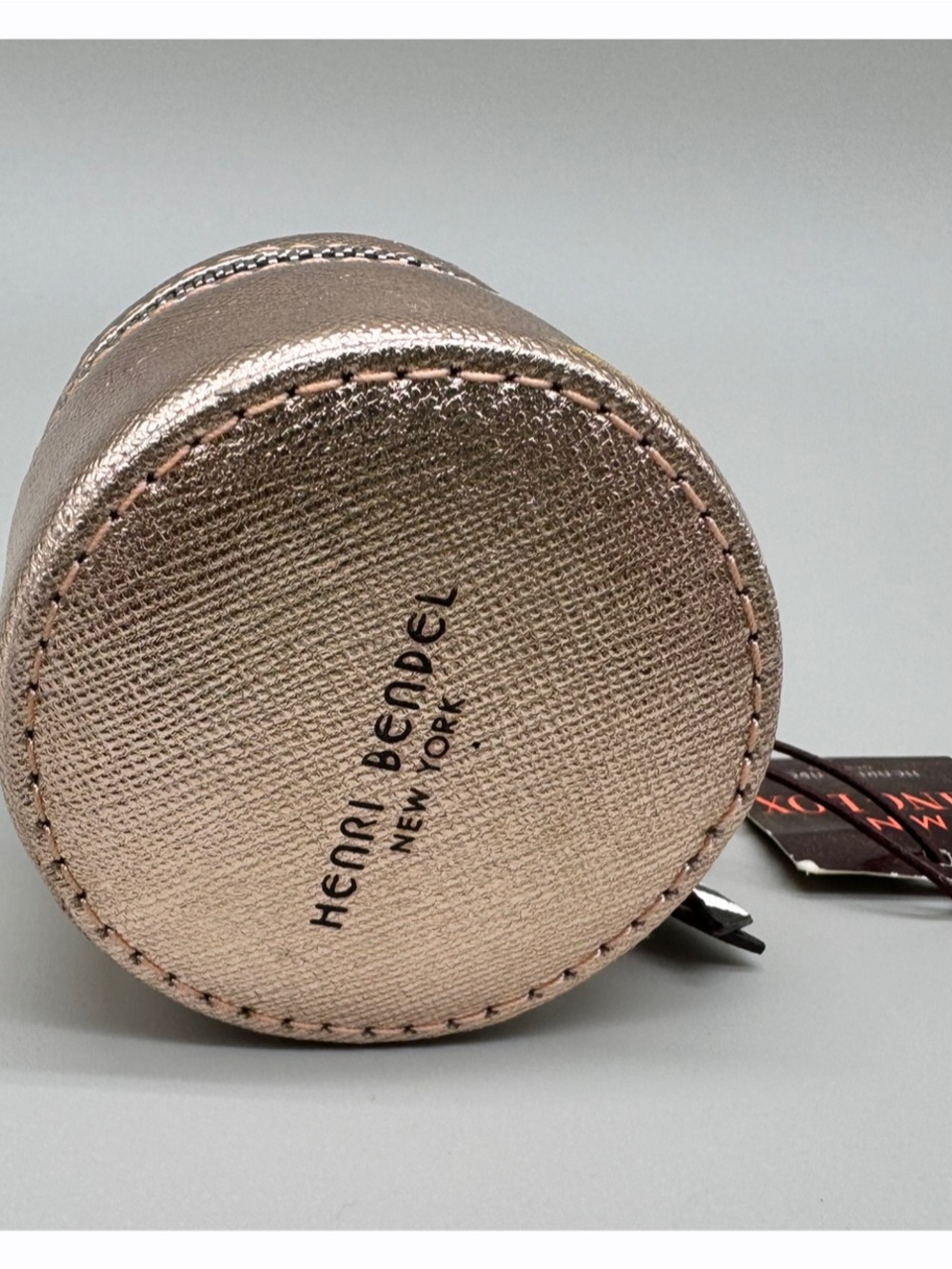 Henri Bendel Mini Ring Box Metallic Rose Gold Jewelry Case Striped Zip NWT - Picture 5 of 8